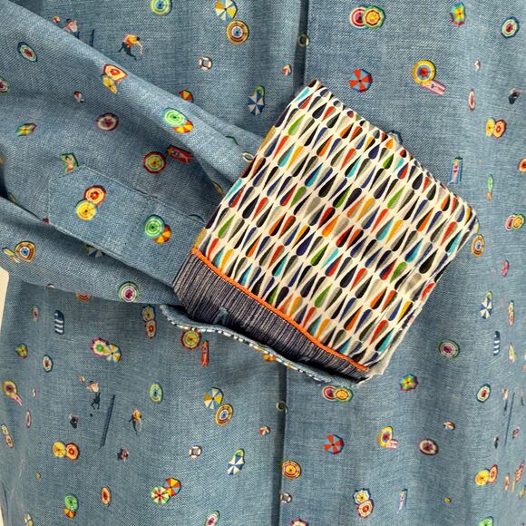 Robert Graham Woven Button Front Long Sleeve Shirt Beach Pass Aerial Resort M - Picture 7 of 9